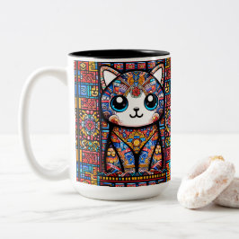 Niedliche Katze mit traditionellem Muster Zweifarbige Tasse