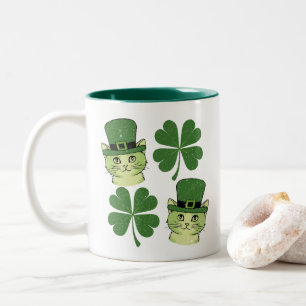 Niedliche Katze mit vierblättriges Kleeblatt St. P Zweifarbige Tasse