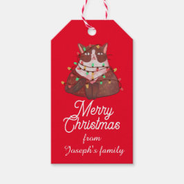 Niedliche Katze mit Weihnachtslicht Geschenkanhänger
