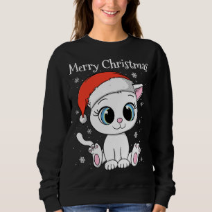 Niedliche Katze mit Weihnachtsmannmütze Frohe Weih Sweatshirt