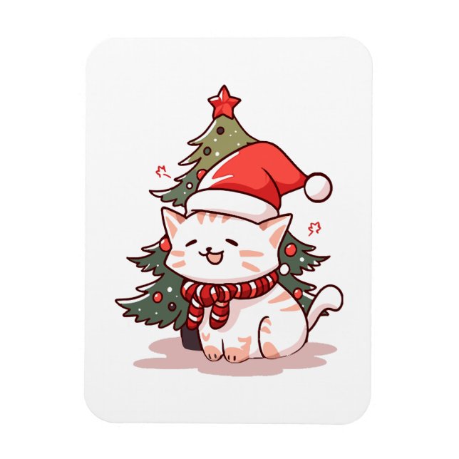 Niedliche Katze mit Weihnachtsmannmütze in der Näh Magnet (Vertikal)