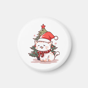 Niedliche Katze mit Weihnachtsmannmütze in der Näh Magnet