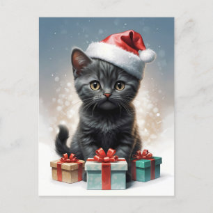 niedliche Katze mit Weihnachtsmannmütze Postkarte