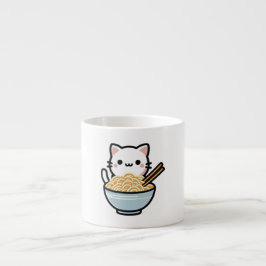 Niedliche Katze mit Wok Noodles | Kawaii Animal Ar Espressotasse