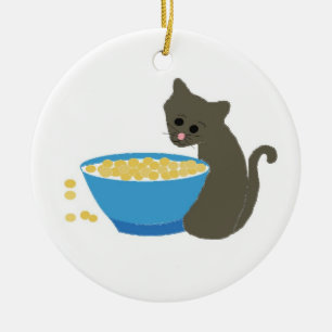 Niedliche Katze neben einem blauen Gericht Keramik Ornament