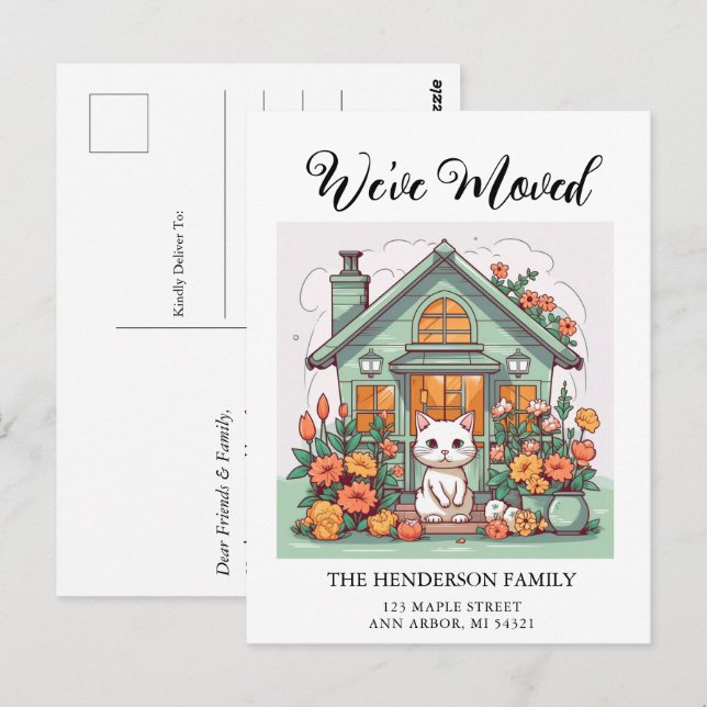 Niedliche Katze Neue Zuhause-Bewegung Ankündigung  Postkarte (Vorne/Hinten)