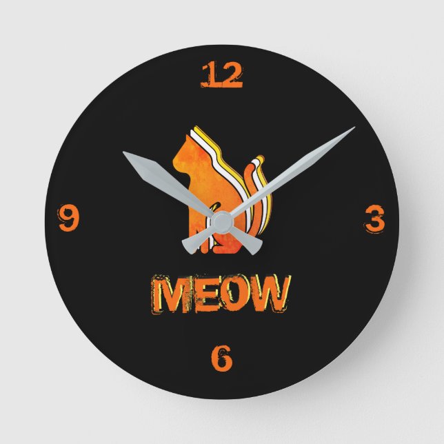 Niedliche Katze, Orange & Gelb Tier, Abstrakter Po Runde Wanduhr (Vorderseite)