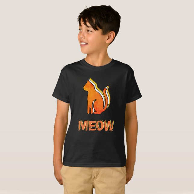 Niedliche Katze, Orange & Gelb Tier, Abstrakter Po T-Shirt (Vorne ganz)