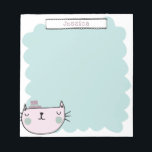 Niedliche Katze Pastel Aquamarin Lilac Individuell Notizblock<br><div class="desc">Dieses niedliche Notizblock zeigt eine skurrile Katzendarstellung in Pastellrosa und aquamarin Blau. Personalisieren Sie es mit Ihrem Namen. Tolle Geschenkidee!</div>