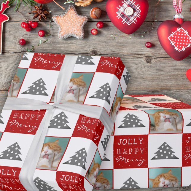 Niedliche Katze Pet Typografie Weihnachtsbaum Foto Geschenkpapier (Von Creator hochgeladen)