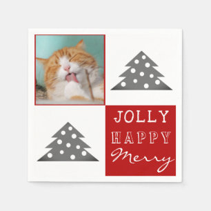 Niedliche Katze Pet Typografie Weihnachtsbaum Foto Serviette