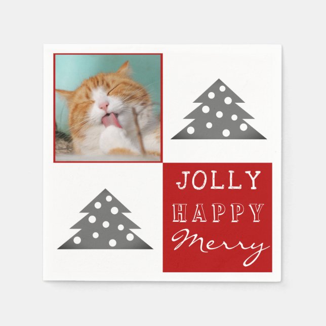 Niedliche Katze Pet Typografie Weihnachtsbaum Foto Serviette (Vorderseite)