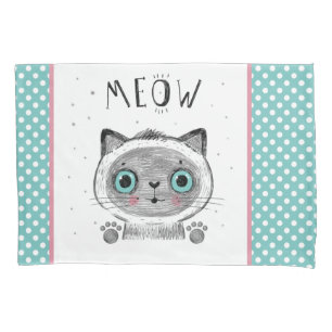 Niedliche Katze, Polka-Punkte, Paws MEOW Kissenbezug