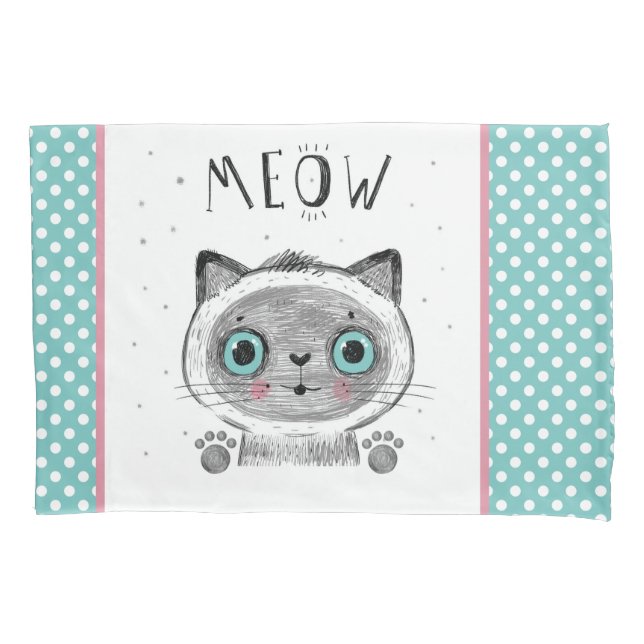 Niedliche Katze, Polka-Punkte, Paws MEOW Kissenbezug (Vorderseite)