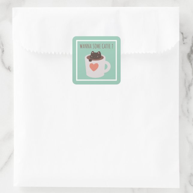 niedliche Katze Postkarte Quadratischer Aufkleber (Tasche)