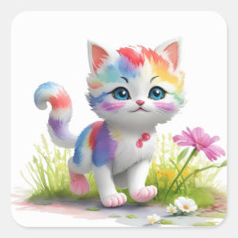 Niedliche Katze Quadratischer Aufkleber