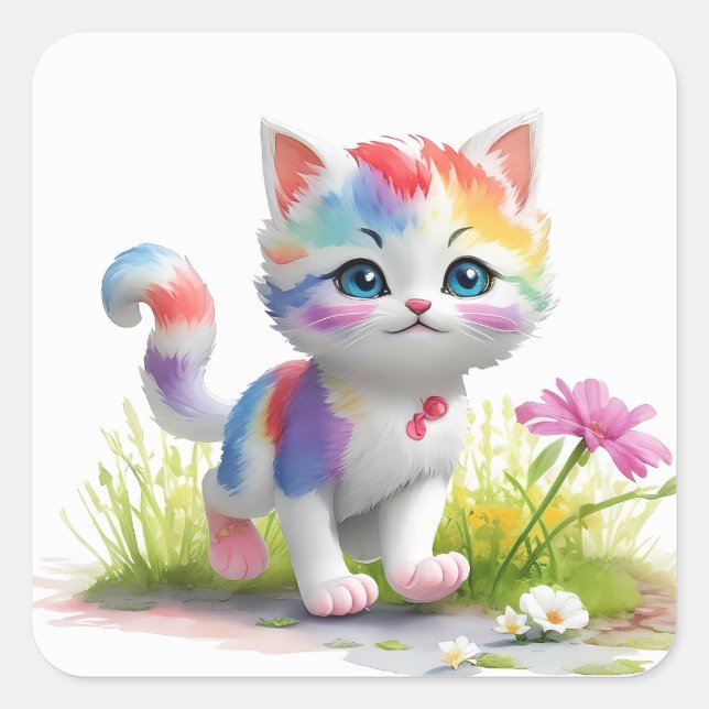 Niedliche Katze Quadratischer Aufkleber (Vorderseite)