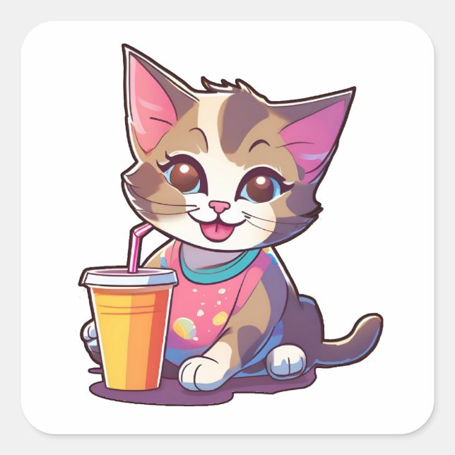 niedliche Katze Quadratischer Aufkleber (Vorderseite)