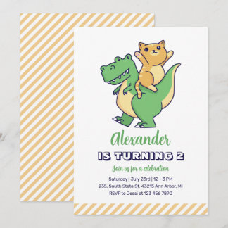 Niedliche Katze Riding T-Rex Dinosaur Kinder Dino Einladung