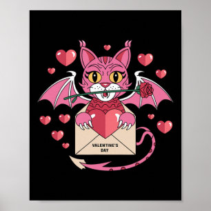 Niedliche Katze Rosa Mit Flügeln Für Valentinstag Poster