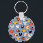 Niedliche Katze Schlüsselanhänger<br><div class="desc">Viele niedliche Katzen auf einem mittelblauen Hintergrund. Ideal für verrückte oder gesunde Katzenmenschen. Originelle Kunst von Nic Squirrell.</div>