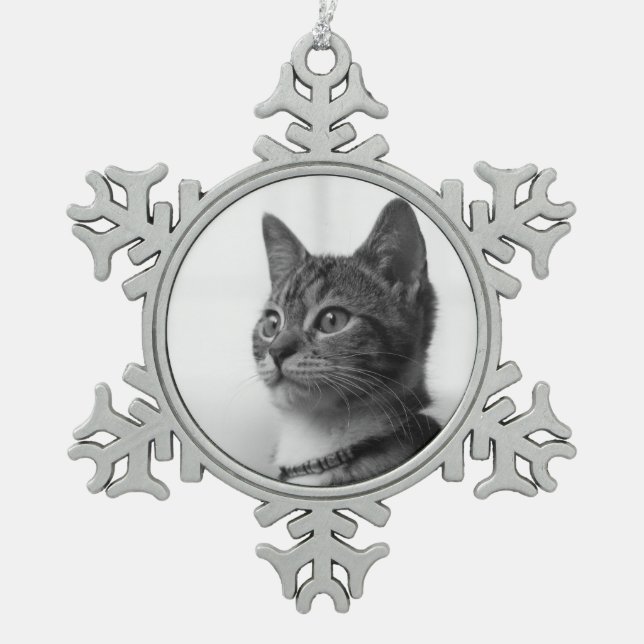 Niedliche Katze Schneeflocken Zinn-Ornament (Vorderseite)