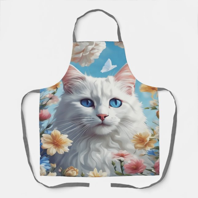 Niedliche Katze Schöne weiße Schürze, Koch, Frauen Schürze (Vorderseite)