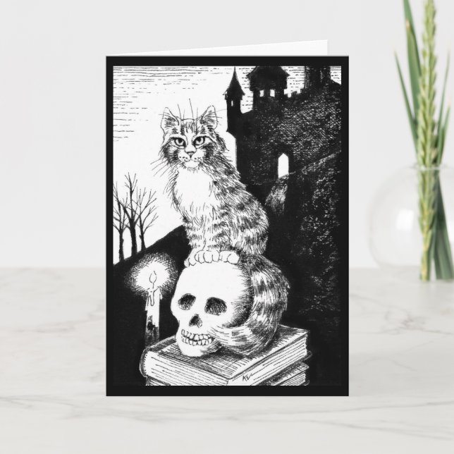 Niedliche Katze Schwarz-weiß Halloween, jede Ansic Karte (Vorderseite)