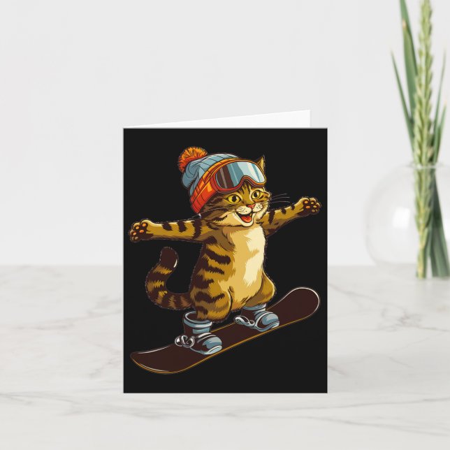 Niedliche Katze Spaß beim Snowboarden Karte (Vorderseite)
