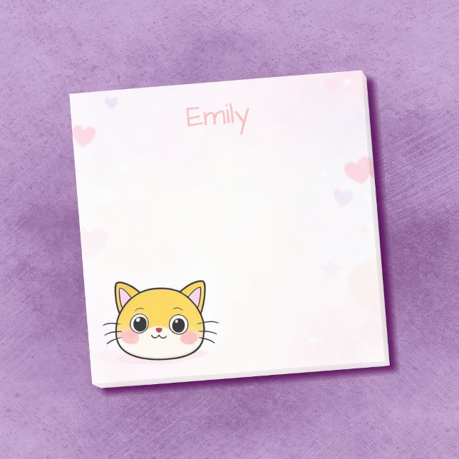 Niedliche Katze Sticky Notes mit Individuelle Name Post-it Klebezettel (🐱💖 Kawaii kitty sticky notes – personalized just for you!)
