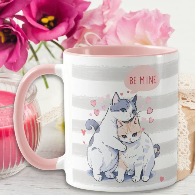 Niedliche Katze Sweetheart Couple Be Mine Valentin Tasse (Cute Cat Sweetheart Couple Be Mine Valentine's Day Mug)