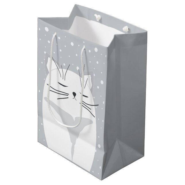 Niedliche Katze, Symbol von 2023. Mittlere Geschenktüte (Vorderseite Schrägansicht)