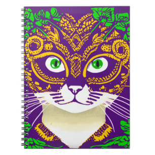 Niedliche Katze Tragen einer Mardi Gras Maske Notizblock