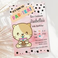 Niedliche Katze trinken Boba Tea Geburtstagseinlad