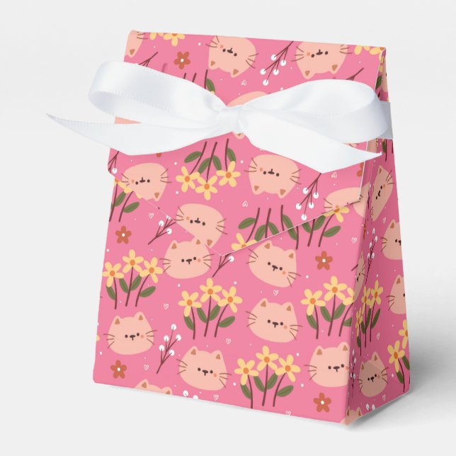 Niedliche Katze und Blume Geschenkschachtel (Vorderseite)