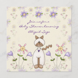 Niedliche Katze und Blume Kinderdusche Einladung