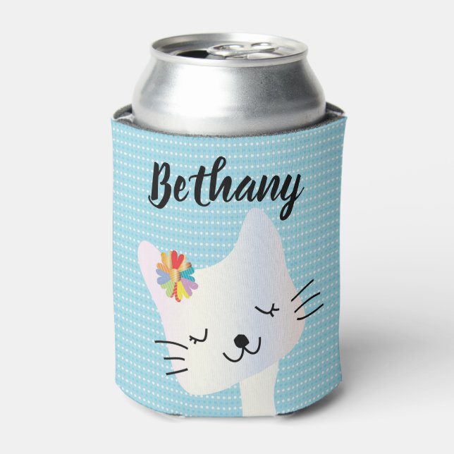 Niedliche Katze und Blume Personalisiert Dosenkühler (Kanne Vorderseite)