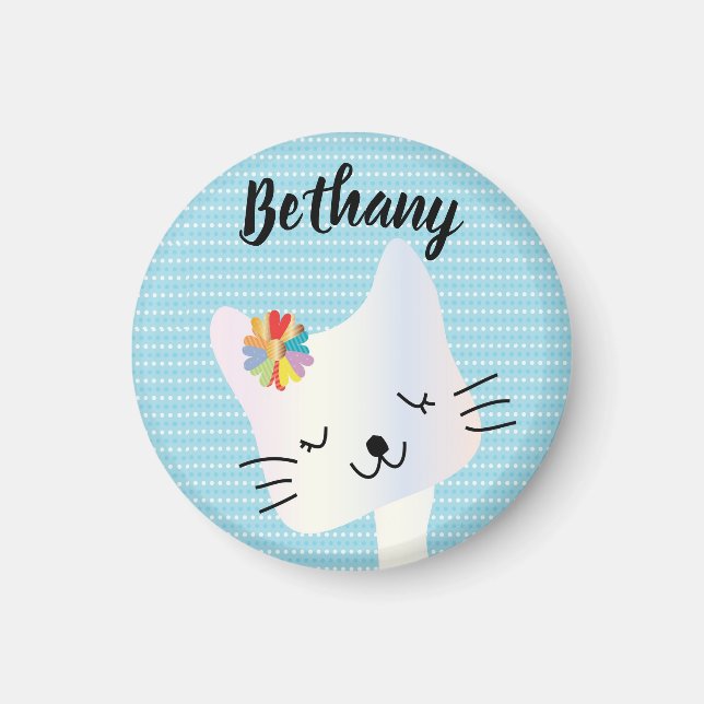 Niedliche Katze und Blume Personalisiert Magnet (Vorne)