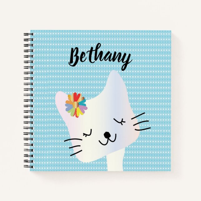 Niedliche Katze und Blume Personalisiert Notizbuch (Vorderseite)