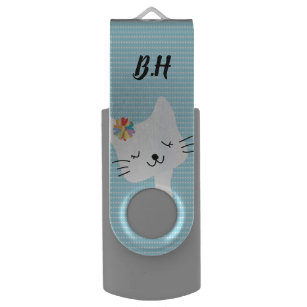 Niedliche Katze und Blumen-Dotty personalisiertes USB Stick
