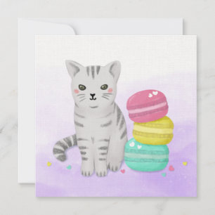Niedliche Katze und Dessert Illustration Art Karte
