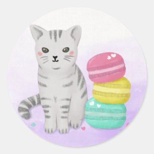 Niedliche Katze und Dessert Illustration Art Runder Aufkleber