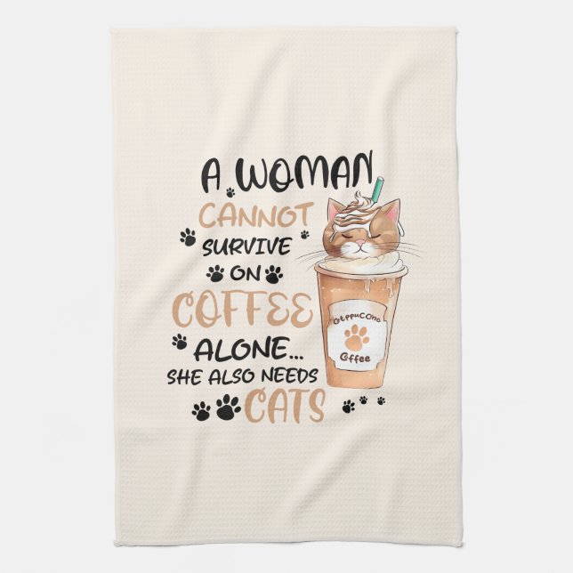 Niedliche Katze und eine Tasse Kaffee Geschirrtuch (Vertikal)
