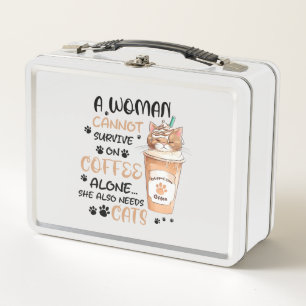 Niedliche Katze und eine Tasse Kaffee Metall Brotdose