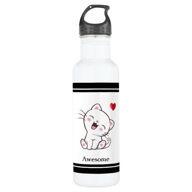 Niedliche Katze und Herz Edelstahlflasche (Vorderseite)