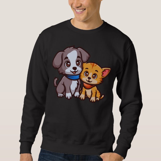 Niedliche Katze und Hunde für Tierliebhaber Sweatshirt (Vorderseite)