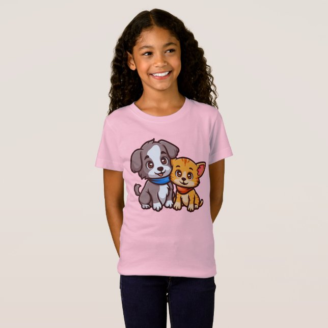 Niedliche Katze und Hunde für Tierliebhaber T-Shirt (Vorne ganz)