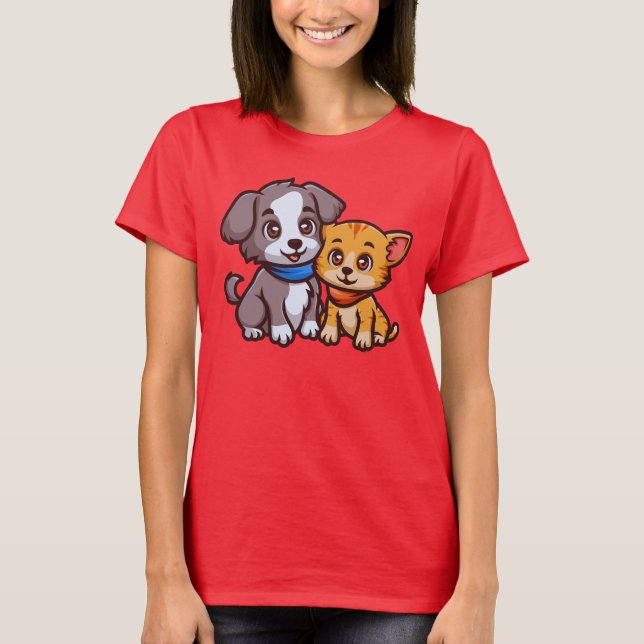 Niedliche Katze und Hunde für Tierliebhaber T-Shirt (Vorderseite)