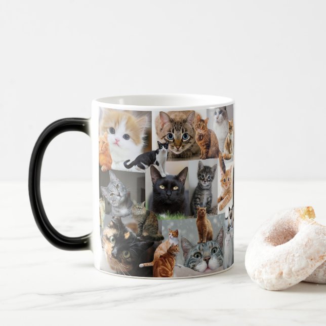 Niedliche Katze und Kätzchen-Collage Verwandlungstasse (Mit Donut)