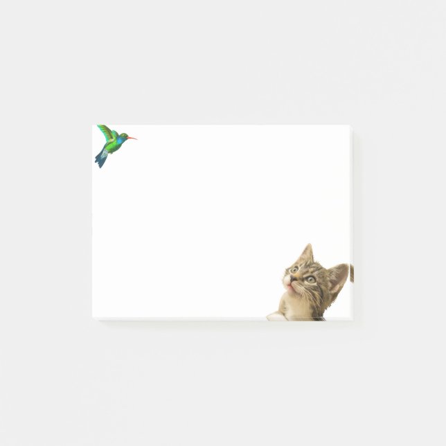 Niedliche Katze und kleine Vögel Post-it Klebezettel (Vorderseite)